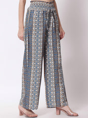 Kotty Women Blue Printed Relaxed High-Rise Easy Wash Trousers