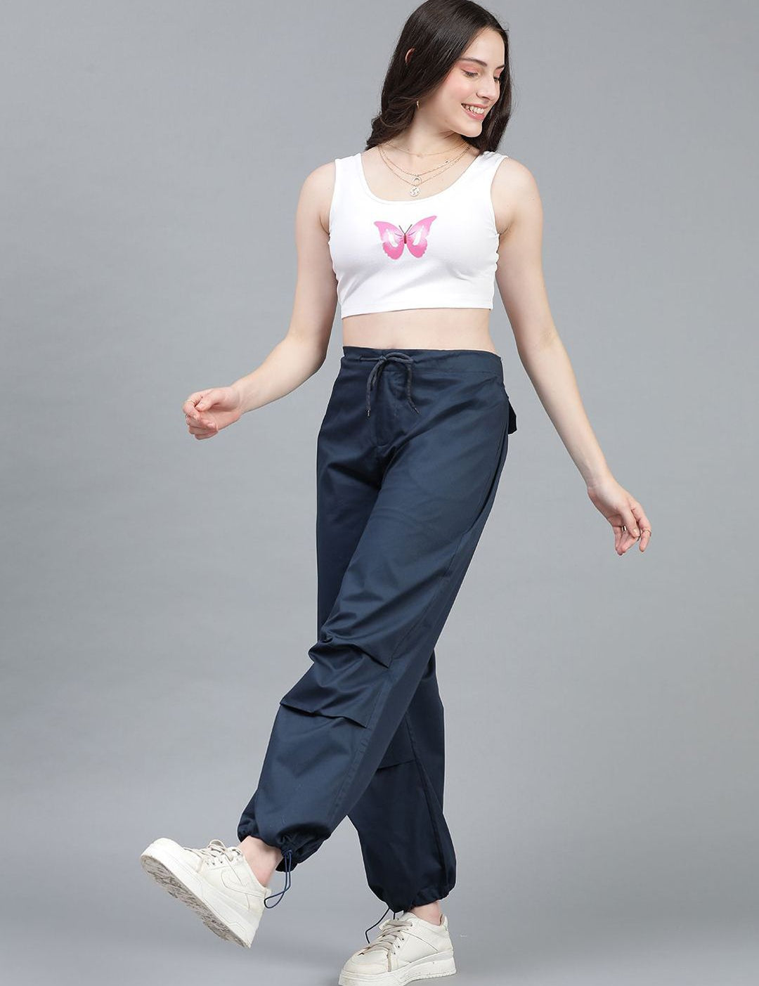 Kotty Women High-Rise Easy Wash Cotton Cargos Trousers