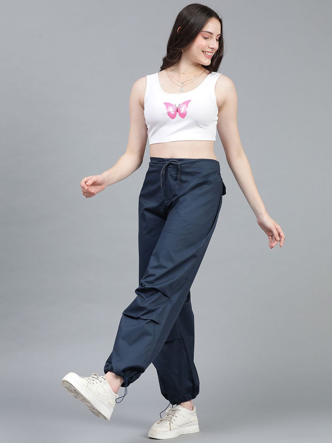 Kotty Women High-Rise Easy Wash Cotton Cargos Trousers