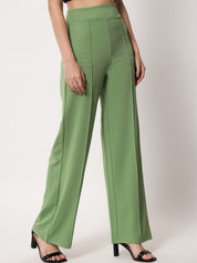 Kotty Women Green Relaxed Bootcut High-Rise Easy Wash Trouser