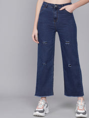 Kotty Women Blue Flared High-Rise Mildly Distressed Jeans