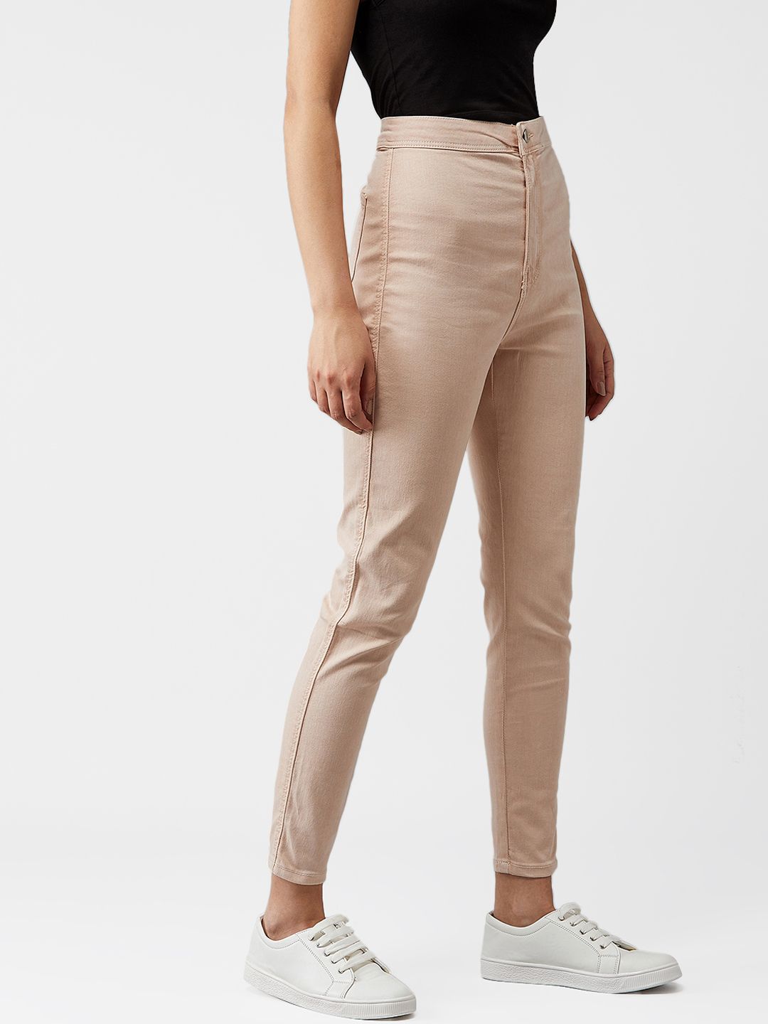 Kotty Women Cream-Coloured Skinny Fit High-Rise Clean Look Jeans