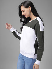 Kotty Women Olive Green & White Colourblocked Sweatshirt