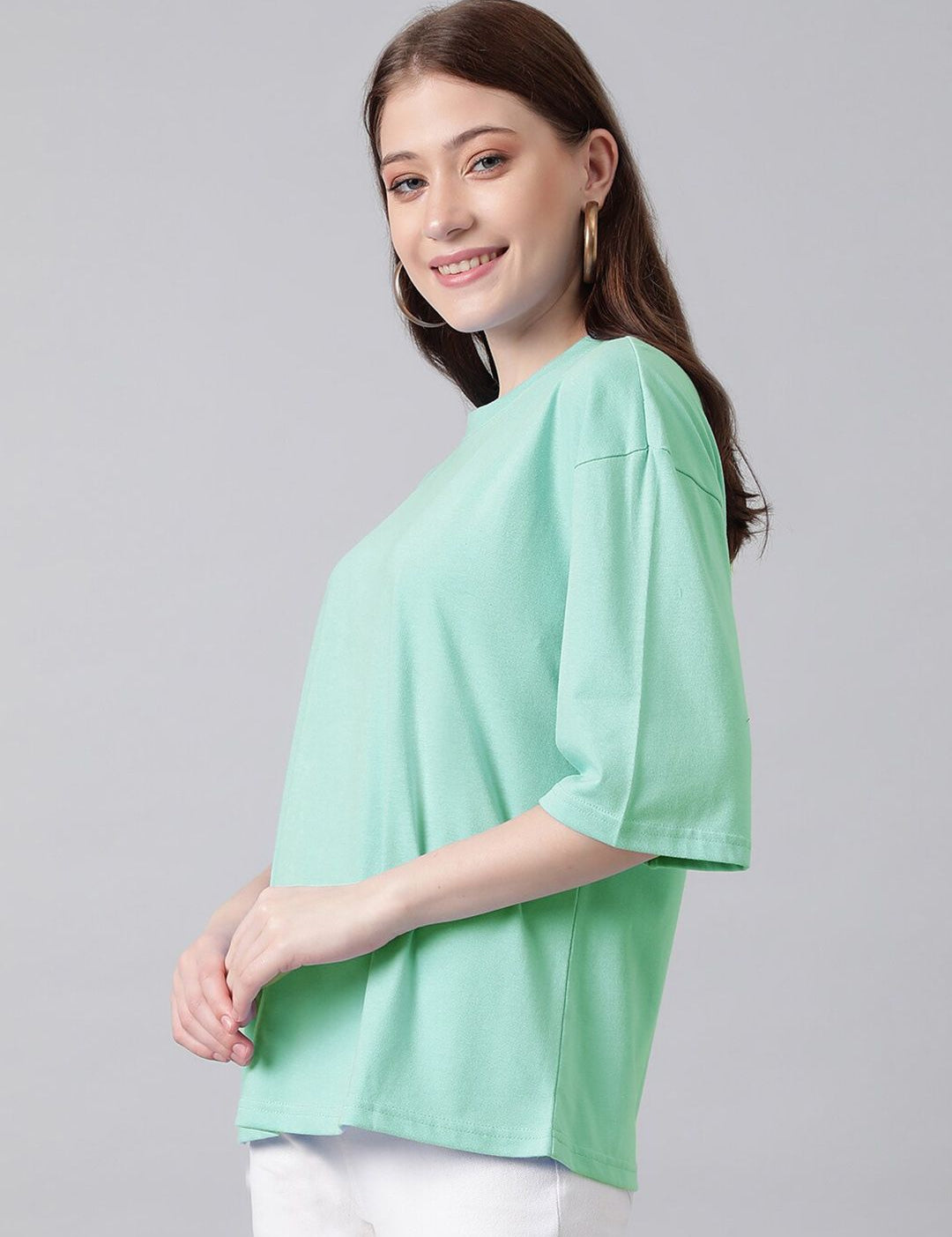 KOTTY Basics Round Neck Drop-Shoulder Sleeves Oversized Fit Cotton T-Shirt