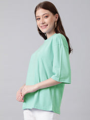 KOTTY Basics Round Neck Drop-Shoulder Sleeves Oversized Fit Cotton T-Shirt