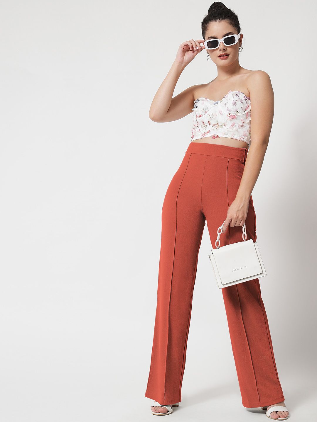 Kotty Women Pack Of 2 Relaxed Straight Leg High-Rise Easy Wash Parallel Trousers