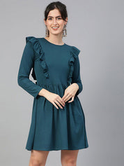 Kotty Green Ruffled Fit & Flare Knee Length Dress