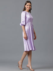 Kotty Lavender Floral Printed Satin Fit & Flare Mini Dress