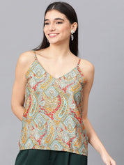 Kotty Ethnic Motifs Printed Sleeveless Crepe Top