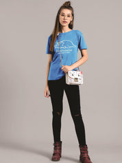 Kotty Women Blue Printed Round Neck T-shirt