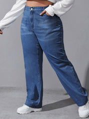 Kotty Women Plus Size Jean Wide Leg High-Rise Light Fade Stretchable Jeans