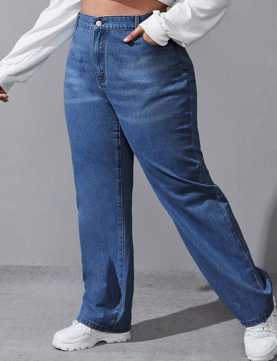 Kotty Women Plus Size Jean Wide Leg High-Rise Light Fade Stretchable Jeans