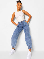 Kotty Women High-Rise Heavy Fade Clean Look Stretchable Jogger Jeans