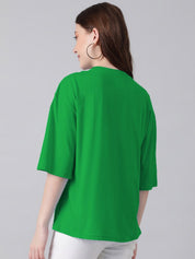 Kotty Typography Printed Round Neck Drop-Shoulder Sleeves Oversized T-shirt