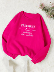 Kotty Typography Printed Round Neck Fleece Pullover Sweatshirt