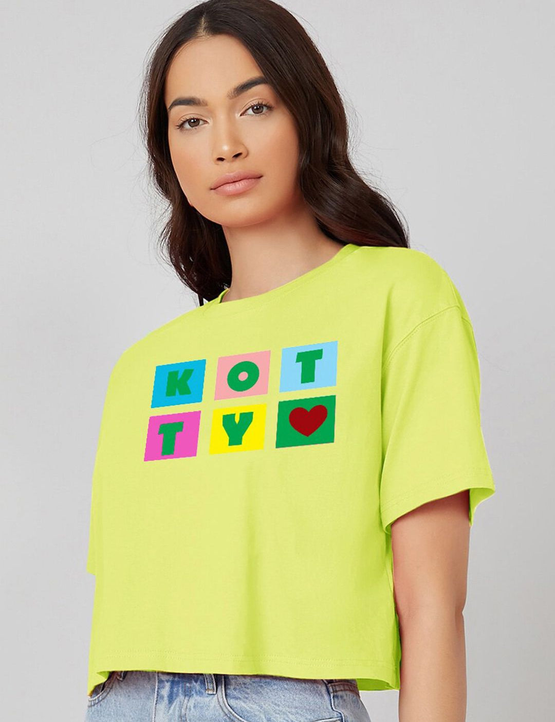 Kotty Typography Printed Round Neck Oversized T-shirt