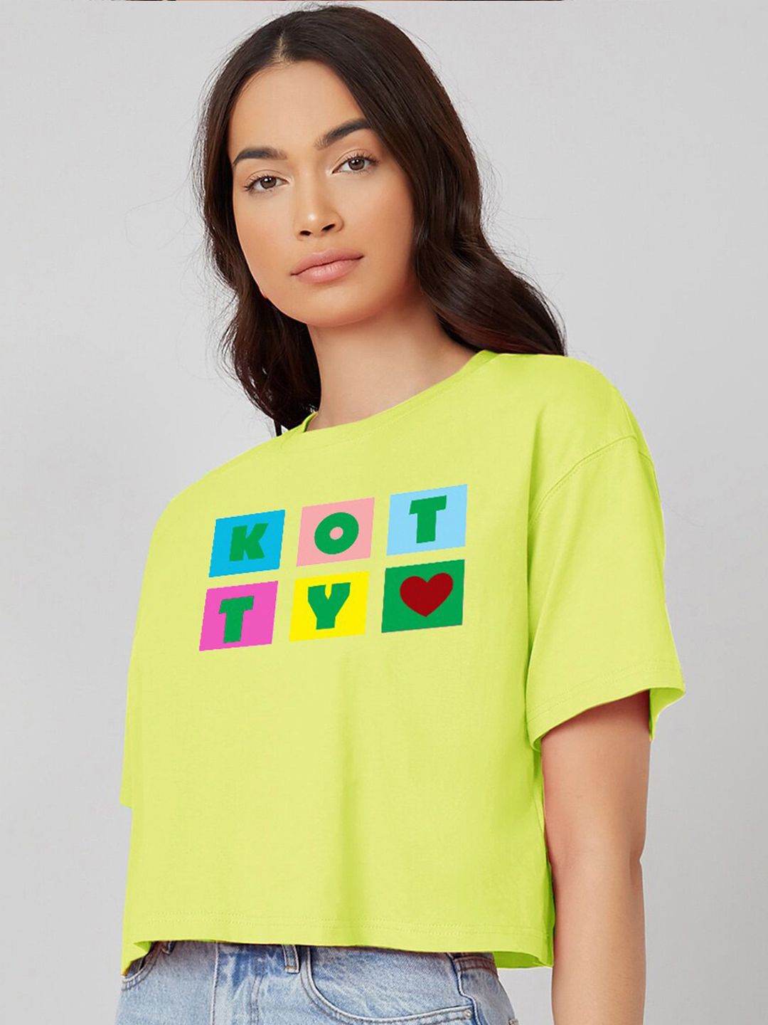 Kotty Typography Printed Round Neck Oversized T-shirt