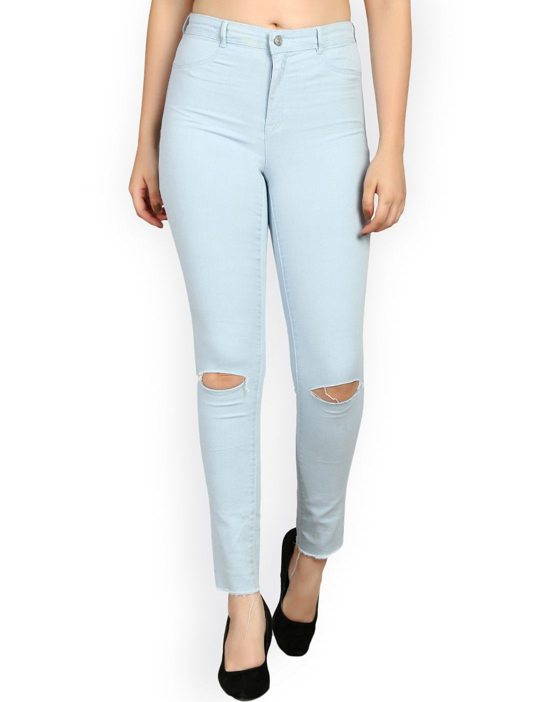 Kotty Women Blue Skinny Fit High-Rise Slash Knee Jeans