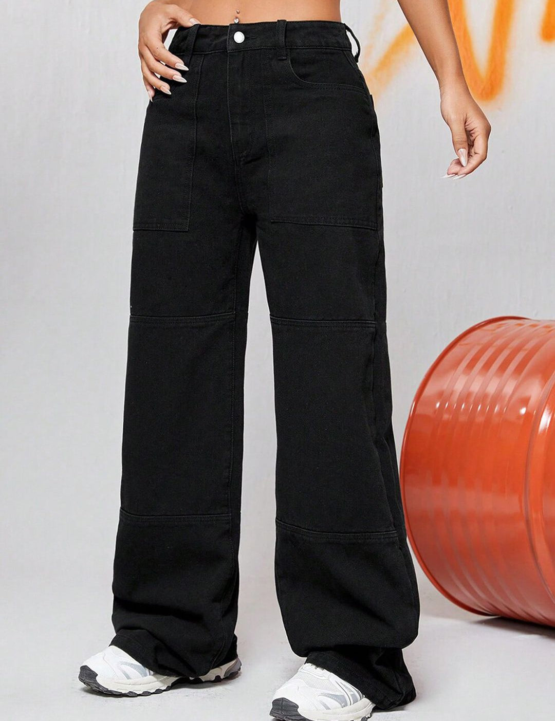 Kotty Women Black Jean Wide Leg High-Rise Clean Look Stretchable Jeans