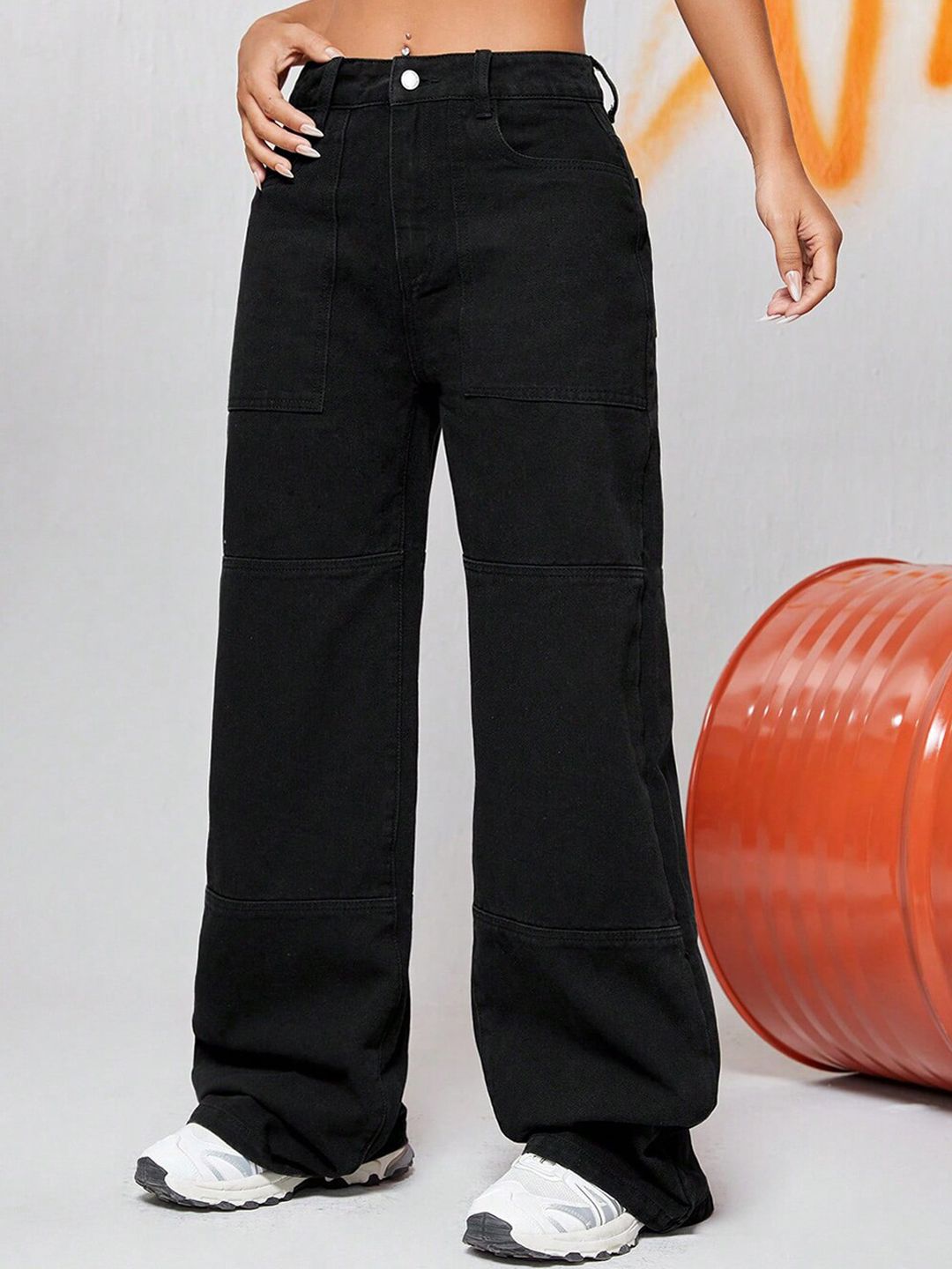 Kotty Women Black Jean Wide Leg High-Rise Clean Look Stretchable Jeans