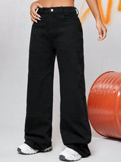 Kotty Women Black Jean Wide Leg High-Rise Clean Look Stretchable Jeans