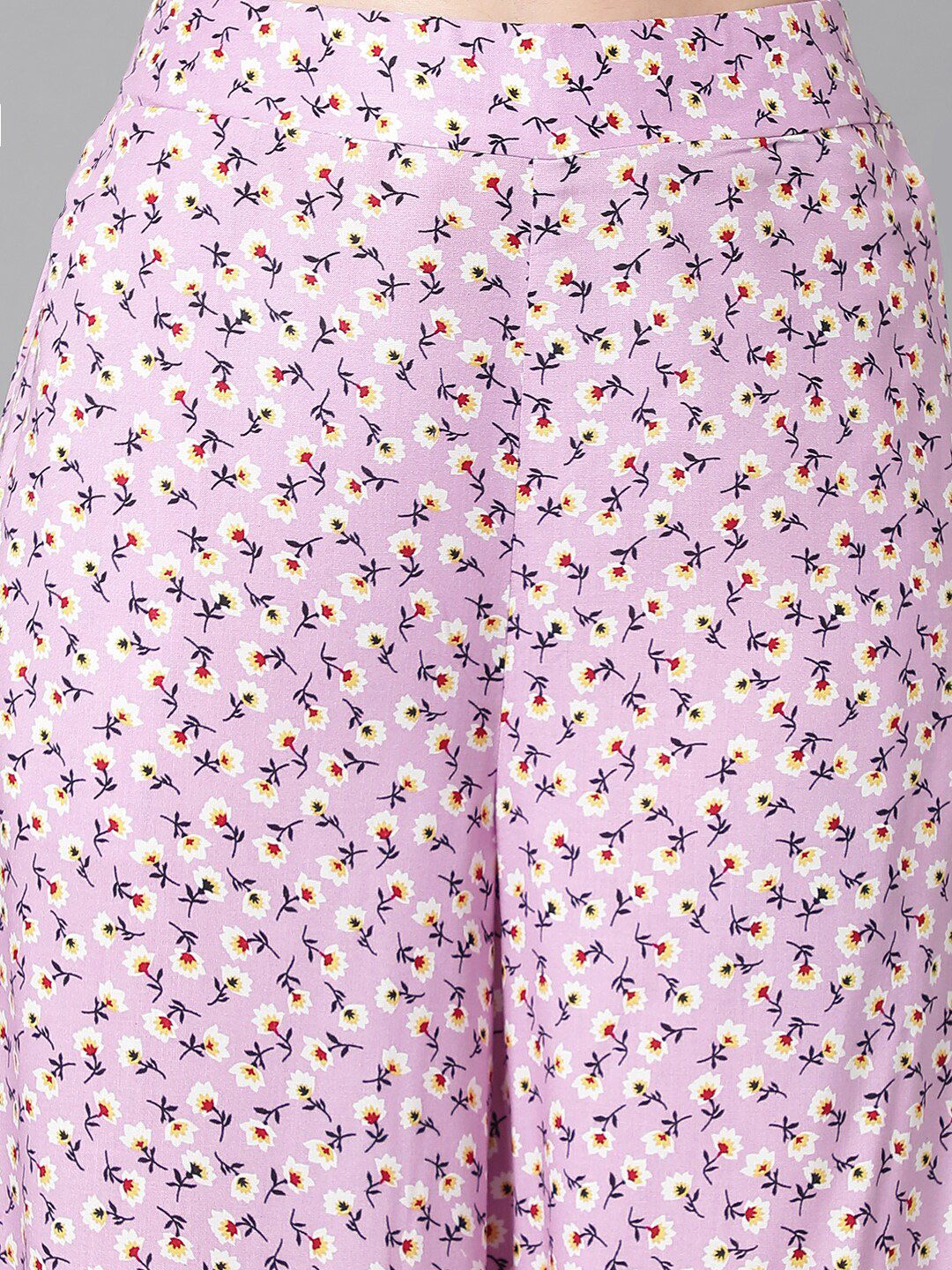 Kotty Women Relaxed Floral Printed Flared High-Rise Easy Wash Parallel Trousers