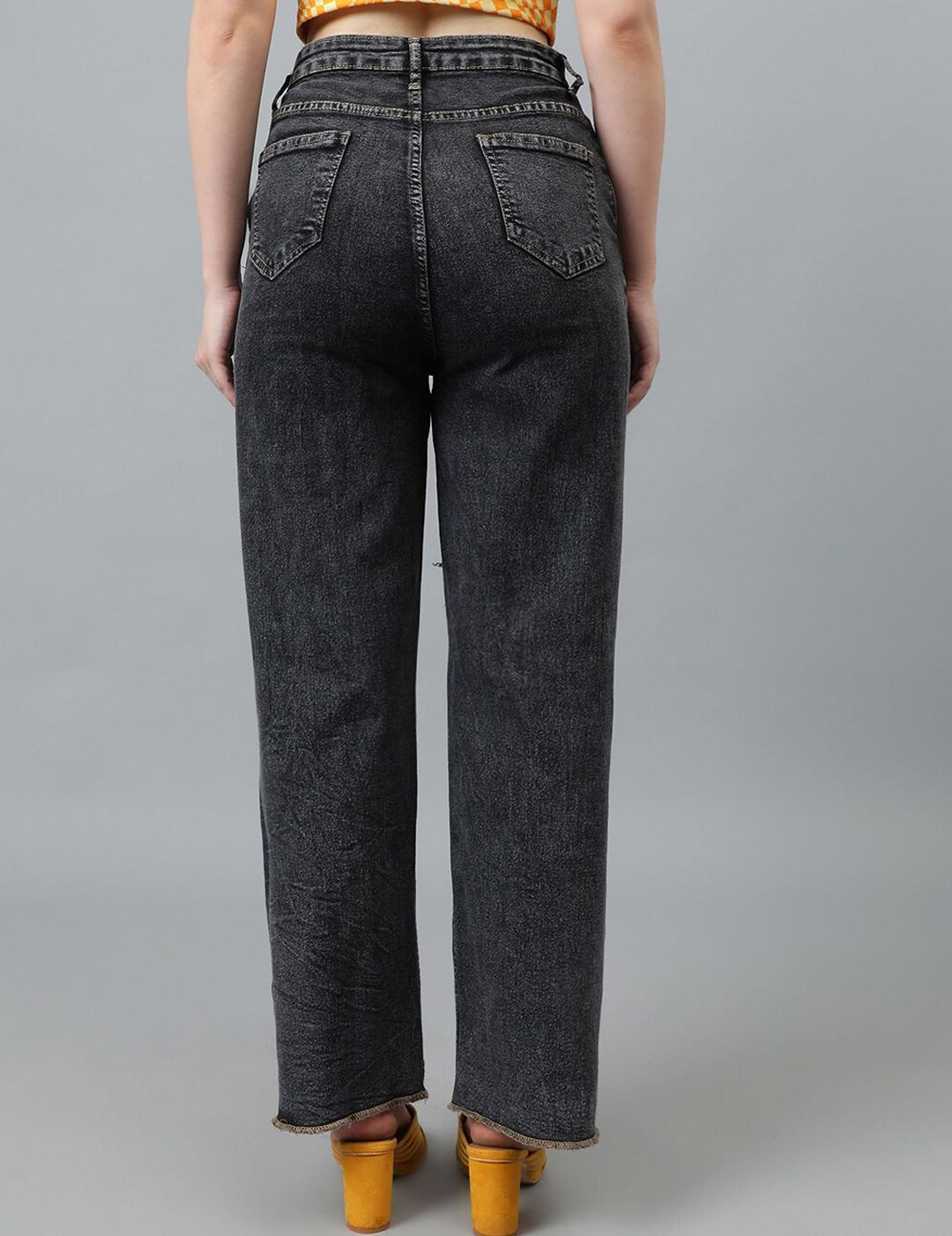 Kotty Women Jean Straight Fit Mildly Distressed Light Fade Stretchable Jeans