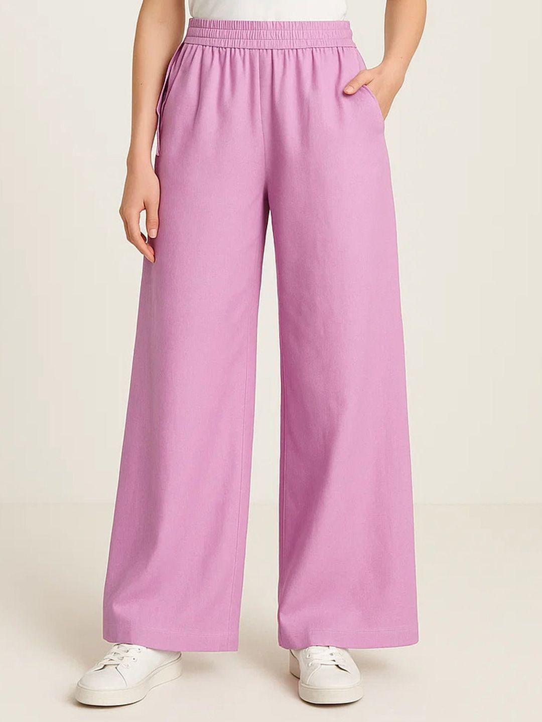 Kotty Women Loose Fit High-Rise Cotton Trousers