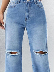 Kotty Women Straight Fit High-Rise Slash Knee Light Fade Stretchable Jeans