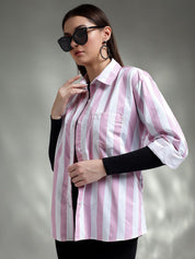 Kotty Women Spread Collar Striped Cotton Casual Shirt