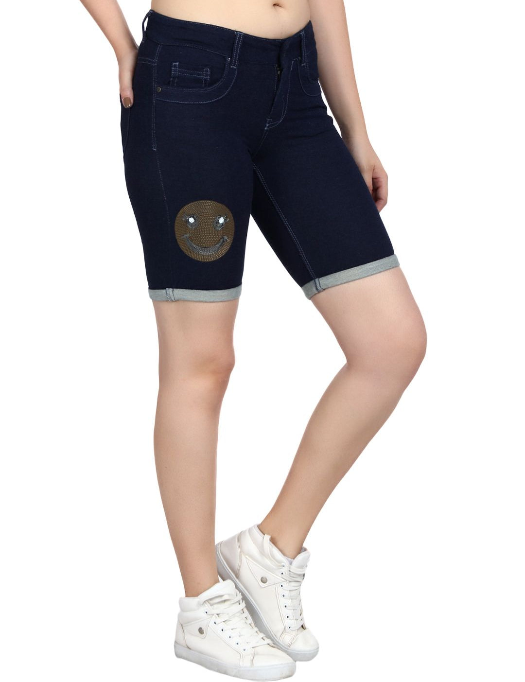 Kotty Women Blue Solid Regular Fit Denim Shorts