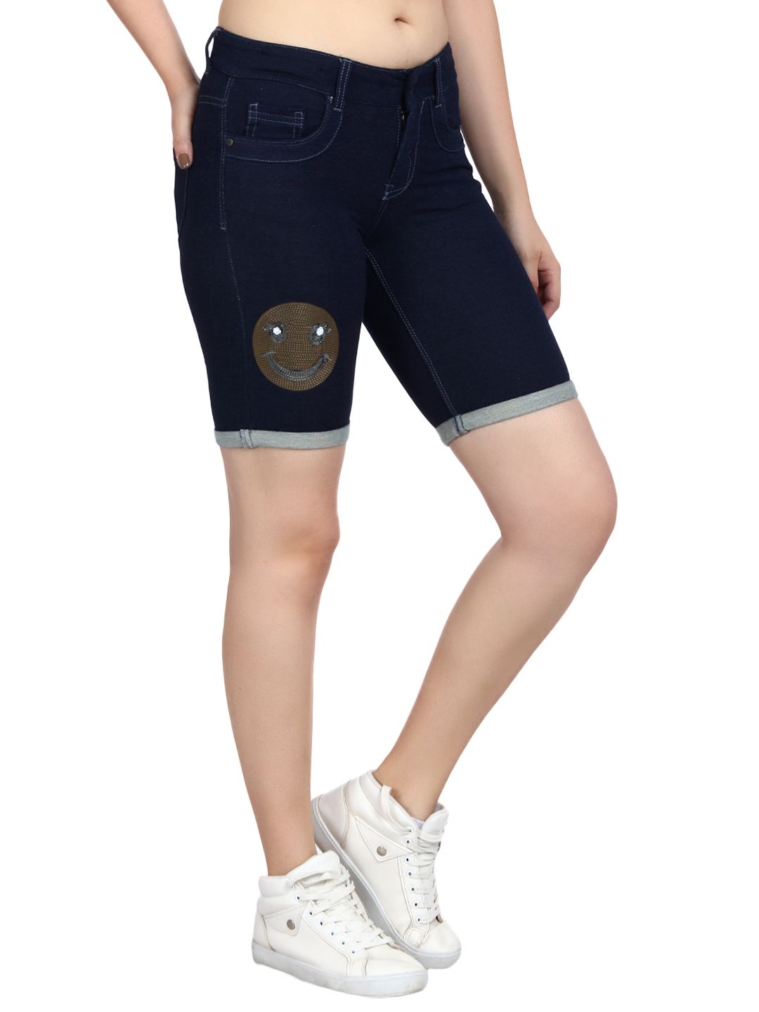 Kotty Women Blue Solid Regular Fit Denim Shorts
