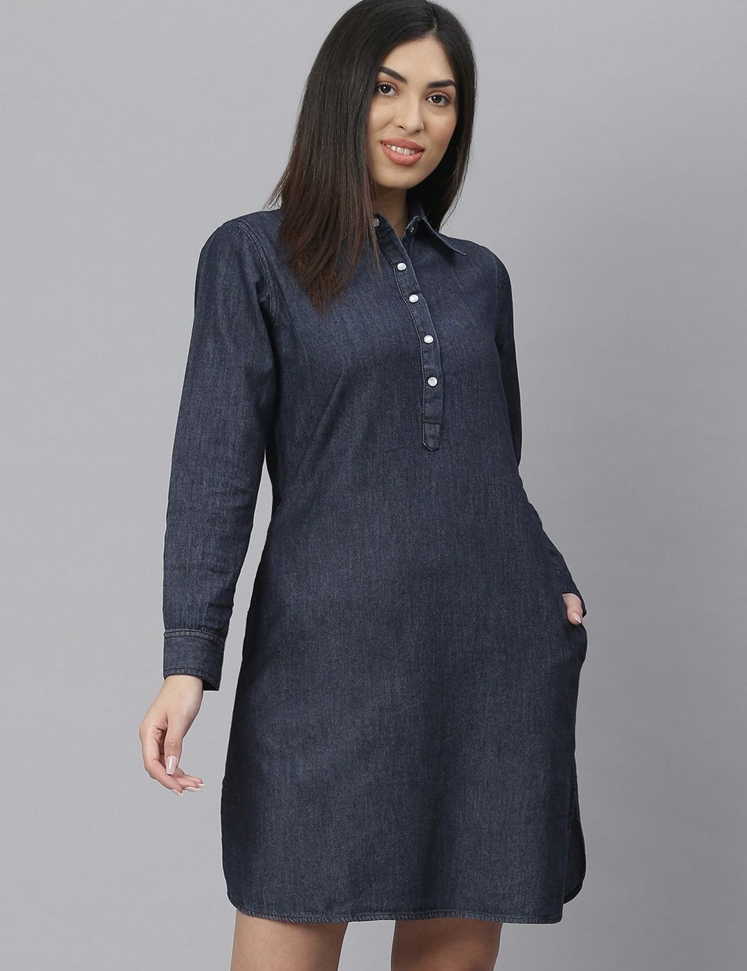 Kotty Women Navy Blue Solid Shirt Dress