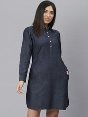 Kotty Women Navy Blue Solid Shirt Dress