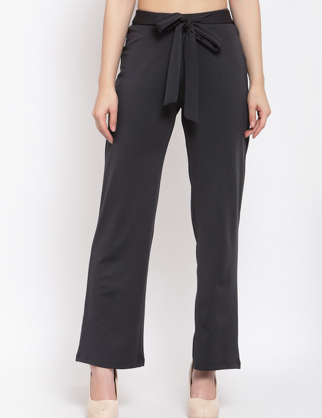 Kotty Women Black Flared High-Rise Parallel Trousers Parallel Trousers