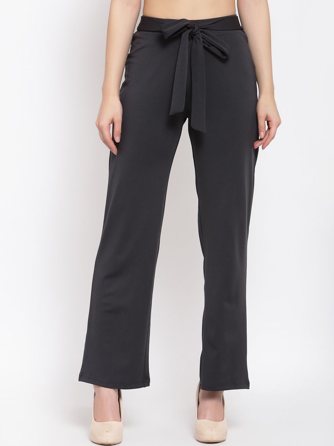 Kotty Women Black Flared High-Rise Parallel Trousers Parallel Trousers