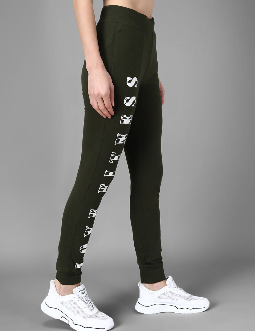 Kotty Women Olive Green & White Printed Joggers