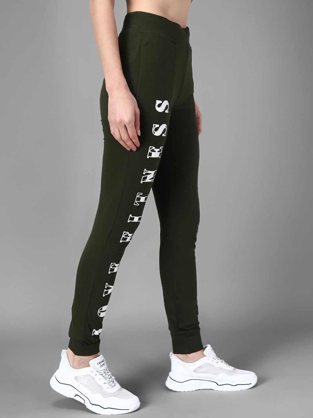 Kotty Women Olive Green & White Printed Joggers