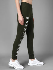 Kotty Women Olive Green & White Printed Joggers