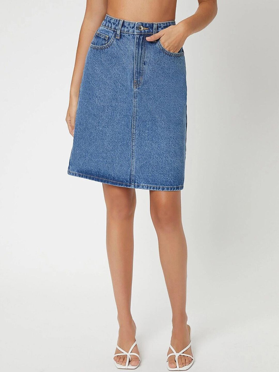 Kotty Cotton Lycra Denim A-Line Skirt