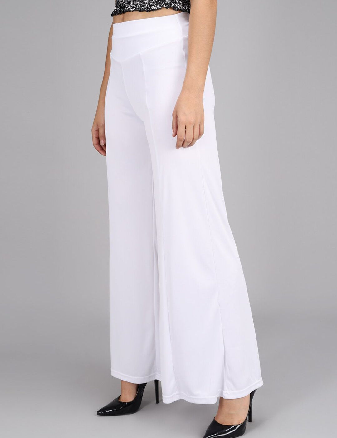 Kotty Women White Flared High-Rise Parallel Trousers