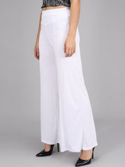 Kotty Women White Flared High-Rise Parallel Trousers