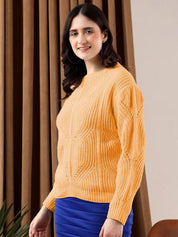 Kotty Women Open Knit Round Neck Pullover Sweater
