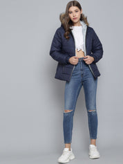 Kotty Women Navy Blue Floral Insulator Outdoor Puffer Jacket