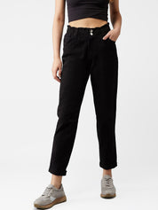 Kotty Women Black Boyfriend Fit High-Rise Clean Look Jeans