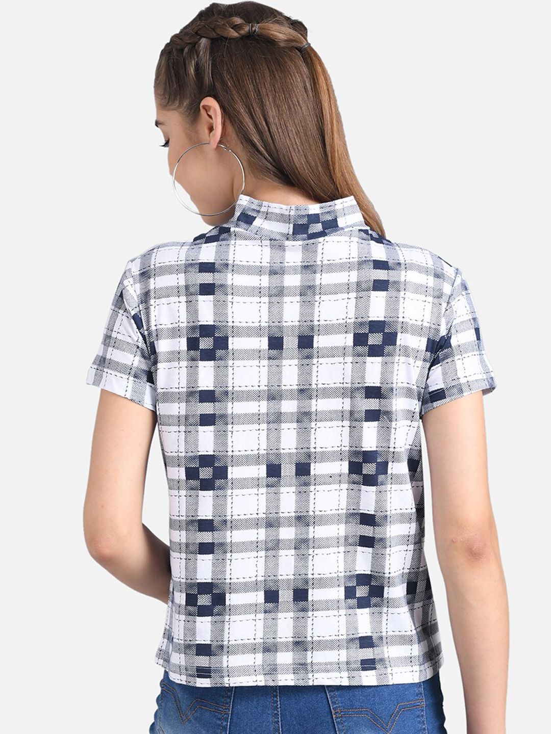 Kotty Women White Checked Pure Cotton Top