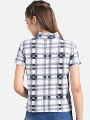 Kotty Women White Checked Pure Cotton Top