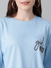 KOTTY Basics Typography Printed Round Neck Drop-Shoulder Sleeves Oversized T-shirt