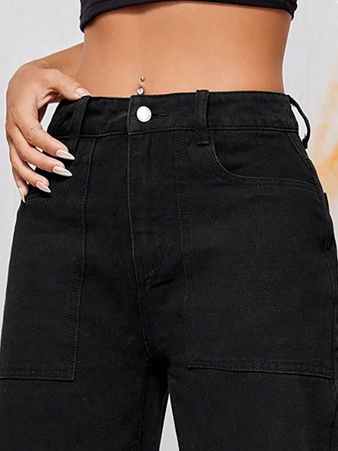 Kotty Women Black Jean Wide Leg High-Rise Clean Look Stretchable Jeans