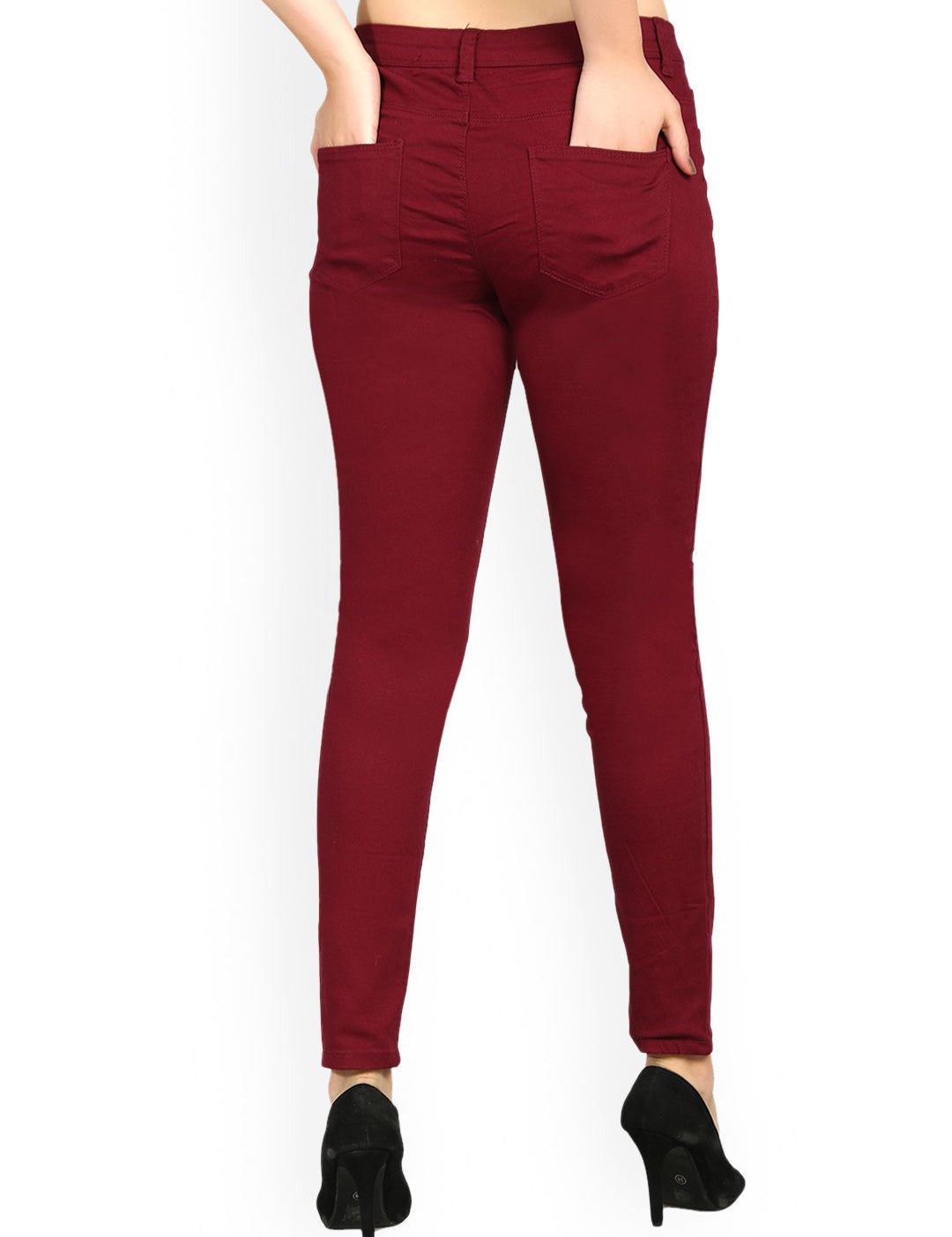 Kotty Women Maroon Skinny Fit High-Rise Clean Look Jeans